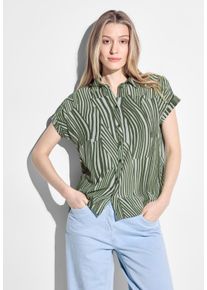 Cecil Damen Kurzarmbluse, grün, casual, Gr. XL, gestreift, Stoff, 100% Viskose, Blusen, mit Knopfleiste