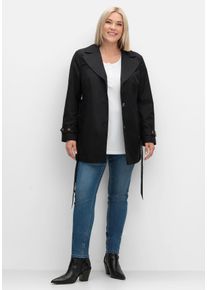 Große Größen Kurzer Trenchcoat mit Gürtel, wasserabweisend Gr. 54 schwarz von sheego für Damen
