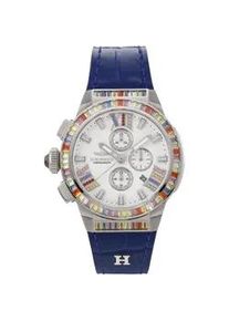 Chronograph HAEMMER GERMANY "ALISA, GR-005" Armbanduhren blau (dunkelblau) Damen Quarzuhr, Damenuhr, Datum, Stoppfunktion, Saphirglas, Lederarmband