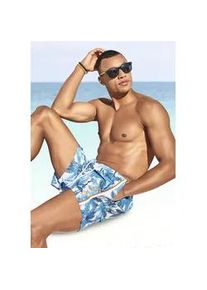 Badeshorts s.Oliver, Herren, Gr. L (52), N-Gr, blau (blau, wei&szlig;), Microfaser, Microfaser, Polyester, bedruckt, Badehosen Badeshorts, Innenslip, mit kleiner Innentasche, Ges&auml;&szlig;tasche mit Klettverschluss