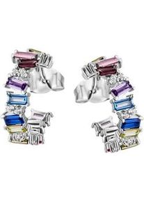 Paar Creolen Firetti "Schmuck Geschenk Silber 925 Ohrschmuck Ohrringe Regenbogen" Gr. Silber 925 (Sterlingsilber), bunt (silberfarben, gelb, braun, rosa, violett, lila, hellblau, dunkelblau, kristallweiß, kristallweiß) Damen mit Zirkonia (synth.)