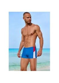 H.I.S. Boxer-Badehose H.I.S Gr. 5, N-Gr, blau (blau-rot) Herren Badehosen im Colorblocking-Design