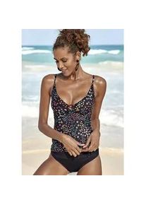 Tankini-Top s.Oliver "Milly" Gr. 38, Cup A/B, schwarz (schwarz, bedruckt) Damen Bikini-Oberteile mit Zierring in Horn-Optik