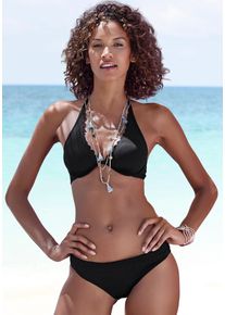 Lascana Damen Bikini-Hose "Scallop", schwarz, Gr. 38, unifarben, Microfaser, Polyamid, Badehosen, mit Umschlagbund
