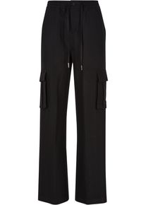 Urban Classics Damen Stoffhose "Urban Classics Damen Ladies Vicose Straight Leg Cargo Pants", schwarz, Gr. XL, unifarben, 68% Viskose, 32% Polyester,