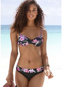 Lascana Damen Bikini-Hose "Santini", schwarz, Gr. 38, floral, Recycling-Polyamid, Badehosen, im floralen Design