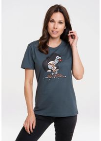 logoshirt Damen T-Shirt "Der kleine Maulwurf", blau, casual, Gr. XL, bedruckt, 100% Baumwolle, Shirts, mit lizenziertem Print