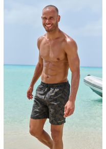 Bruno Banani Herren Badeshorts, schwarz, Gr. M, bedruckt, Recycling-Polyester, Badehosen, mit floralem Design
