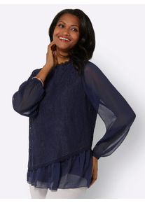 Lady Damen Schlupfbluse, blau, Gr. 38, unifarben, 100% Polyester, Spitze:70% Baumwolle, 30% Polyamid, Blusen