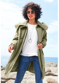 Heine Damen Wintermantel, grün, Gr. 40, unifarben, unifarben mit Farbeinsatz, unifarben mit Farbeinsätzen, 63% Baumwolle, 31% Polyester, 6% Polyamid,