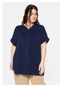 sheego Damen Tunika "Große Größen", blau, feminin, Gr. 46, unifarben, Obermaterial: 100% Viskose, Tuniken, mit Blende vorn und Lochstickerei im Rücken