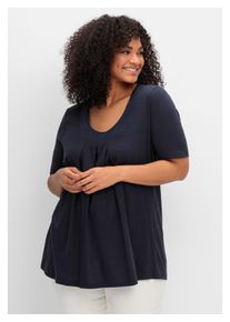 sheego Damen T-Shirt "Große Größen", blau, casual, Gr. 44, unifarben, Obermaterial: 50% Baumwolle, 50% Modal, Shirts, in A-Linie, mit Kellerfalten am