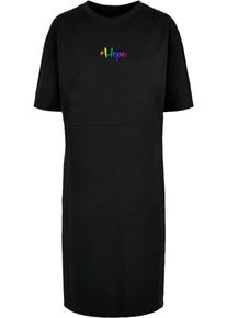 Merchcode Damen Shirtkleid "Merchcode Damen Ladies Hope Rainbow Oversized Slit Tee Dress", schwarz, klassisch, Gr. XL, 100% Baumwolle, Kleider
