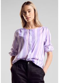 Street One Damen Langarmbluse, lila, casual, Gr. 44, gestreift, Web, 100% Baumwolle, Blusen, mit Knopfleiste