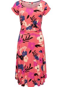 Ragwear Damen Sommerkleid "Yvone Flowers", rot, casual, Gr. L, 95% Viskose, 5% Elasthan, Kleider, Leichtes Jersey-Kleid mit Taillengürtel