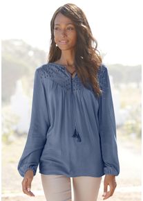 Lascana Damen Crepebluse, blau, casual, Gr. 36, unifarben, Cru00eape, Web, Obermaterial: 100% Viskose. Spitze: 100% Baumwolle, Blusen, mit