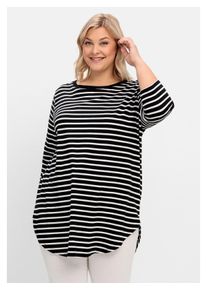 sheego Damen Longshirt "Große Größen", schwarz-weiß, sportlich, Gr. 52, gestreift, Obermaterial: 95% Baumwolle, 5% Elasthan, Shirts, mit Streifen und