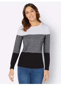 Damen Rundhalspullover "Rundhals-Pullover", schwarz-weiß, Gr. 46, gemustert, mehrfarbig, meliert, 100% Baumwolle, Pullover