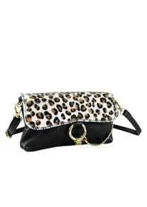 Damen Umhängetasche "Mini-Leo", Collezione Alessandro, schwarz-weiß, Leder, Taschen, aus Leder mit Kuhfell