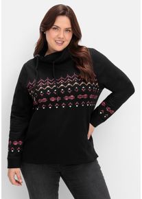 Große Größen Sweatshirt mit Norwegerprint und weitem Stehkragen Gr. 40/42 schwarz von sheego für Damen