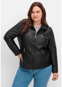 Große Größen Bikerjacke in Lederoptik Gr. 52 schwarz von sheego für Damen