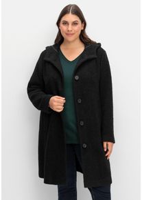 Große Größen Kapuzenmantel in kuscheliger Bouclé-Qualität Gr. 46 schwarz von sheego für Damen