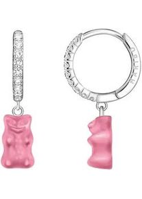 Single-Creole Thomas Sabo "THOMAS x HARIBO Schmuck: Einzel-Creole mit Goldbär" Ohrringe Gr. Silber 925 (Sterlingsilber), pink (silberfarben, pink, kristallweiß, kristallweiß) Damen mit Kristallglas, Zirkonia (synth.)