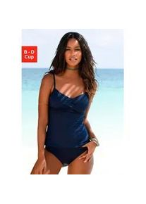 Bügel-Tankini-Top s.Oliver "Spain" Gr. 48, Cup D, blau (marine) Damen Bikini-Oberteile mit Wickeloptik