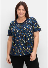 Große Größen A-Linien-Shirt mit Kellerfalten und Blumendruck Gr. 48/50 blau geblümt von sheego für Damen