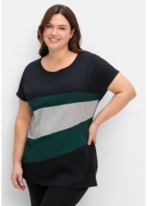 Große Größen Oversize-Shirt in Colourblocking-Optik Gr. 56/58 grün gestreift von sheego für Damen