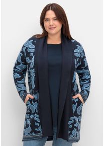 Große Größen Strickjacke mit Jacquardmuster und Schalkragen Gr. 56/58 blau von sheego für Damen