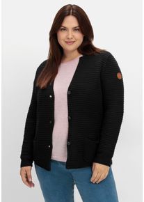 Große Größen Grobstrickjacke mit Stehkragen und Taschen Gr. 54 schwarz von sheego für Damen