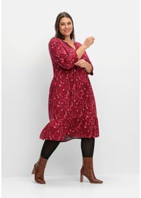 Große Größen Hängerkleid in leichter A-Linie, mit 3/4-Ärmeln Gr. 56 rot bedruckt von sheego für Damen