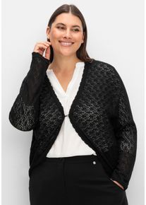 Große Größen Kurze Ajour-Strickjacke mit Knopfverschluss Gr. 48/50 schwarz von sheego für Damen