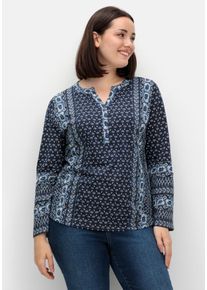 Große Größen Shirt mit Minimalprint und Krempelärmeln Gr. 54 blau von sheego für Damen