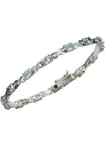 Armband ZEEme "Silber 925 rhodiniert 19cm lang mit 14x Blautopas (beh.)" Armbänder Gr. 19cm, Silber 925 (Sterlingsilber), weiß Damen