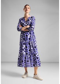 Street One Damen Midikleid, blau, casual, Gr. 34, bedruckt, Web, 100% Baumwolle, Kleider, aus 100% Baumwolle