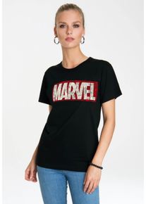 logoshirt Damen T-Shirt "Marvel Comic Block Logo", schwarz, casual, Gr. M, unifarben, 100% Baumwolle, Shirts, mit coolem Print