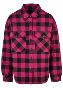 Urban Classics Damen Allwetterjacke "Urban Classics Damen Ladies Flanell Padded Overshirt", lila, klassisch, Gr. L, mehrfarbig, 100% Baumwolle, Jacken