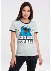 logoshirt Damen T-Shirt "Sesamstrasse - Krümelmonster", blau, casual, Gr. M, bedruckt, 100% Baumwolle, Shirts, mit lizenziertem Print