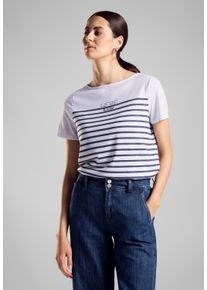 Street One Damen Rundhalsshirt, weiß, casual, Gr. 44, gestreift, Stoff, 80% Polyester, 20% Viskose, Shirts, mit Seitlichen Einschlitzen am Saum