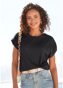 Lascana Damen Kurzarmshirt, schwarz, casual, Gr. 36, unifarben, Jersey, Obermaterial: 62% Polyester, 33% Viskose, 5% Elasthan, Shirts, mit