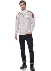 Rusty Neal Herren Strickpullover, weiß, casual, Gr. XL, unifarben, 75% Polyacryl, 25% Baumwolle, Pullover, mit trendigem Strickmuster