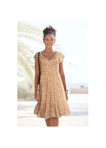 Jerseykleid Buffalo Gr. 44, N-Gr, beige (braun, creme, bedruckt) Damen Kleider mit Blümchenprint und V-Ausschnitt, Sommerkleid, Strandkleid