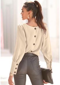 Lascana Langarmbluse beige Gr. 34 für Damen. Rundhals und Kunststoffknopf. Figurumspielend