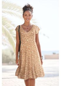 Buffalo Jerseykleid mehrfarbig Gr. 34 für Damen. Mit V-Ausschnitt. Figurumspielend. Nachhaltig.