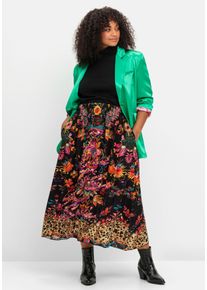 sheego loves miss goodlife Große Größen Maxirock mit floralem Print, aus Viskose-Satin Gr. 56 schwarz geblümt von sheego für Damen