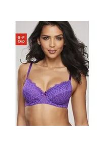 Bügel-BH Lascana "Cara" Gr. 80, Cup B, lila Damen BHs mit femininer Spitze, anteilig aus recyceltem Material, Dessous