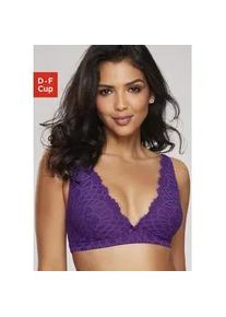 Bralette-BH Lascana "Cara" Gr. 70, Cup E, lila Damen BHs ohne Bügel im edlen High-Apex Design, sexy Dessous