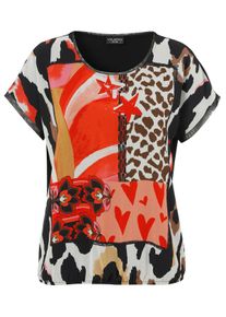 Via Appia Due Große Größen Blusenshirt mit Frontdruck und Gummizugsaum Gr. 48 schwarz für Damen